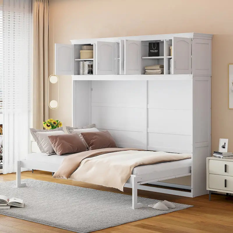 Plywood Bed Wall Bed With Top Cabinets - Grey - Photo 1
