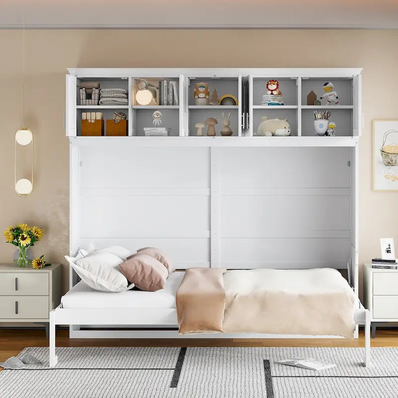 Plywood Bed Wall Bed With Top Cabinets - White - Photo 2