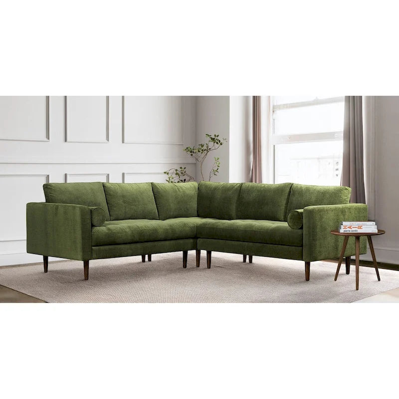 & Fabric 98" Corner Solid Wood Sectional Sofa - Distressed Green Velvet - Photo 1