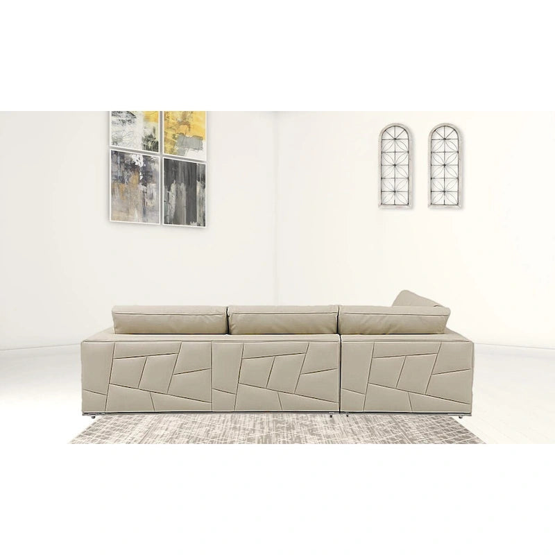 Beige Leather Reclining L Shaped Corner Sectional - 117 - Symmetrical - Photo 1