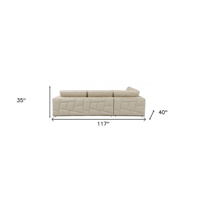 Beige Leather Reclining L Shaped Corner Sectional - 117 - Symmetrical - Photo 3