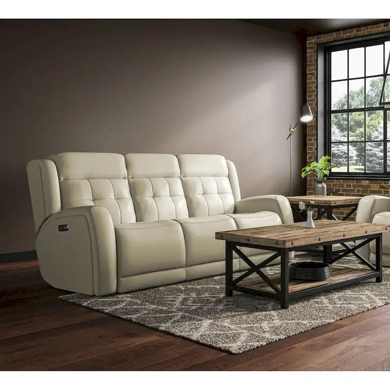 87" Leather Reclining Sofa With Power Headrests