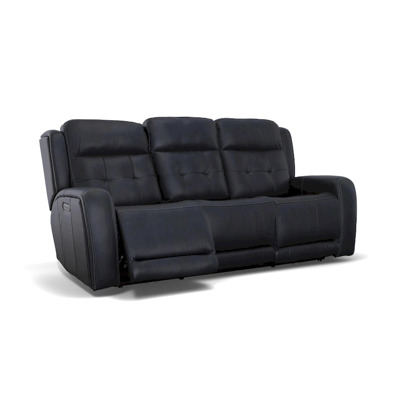 87" Leather Reclining Sofa With Power Headrests