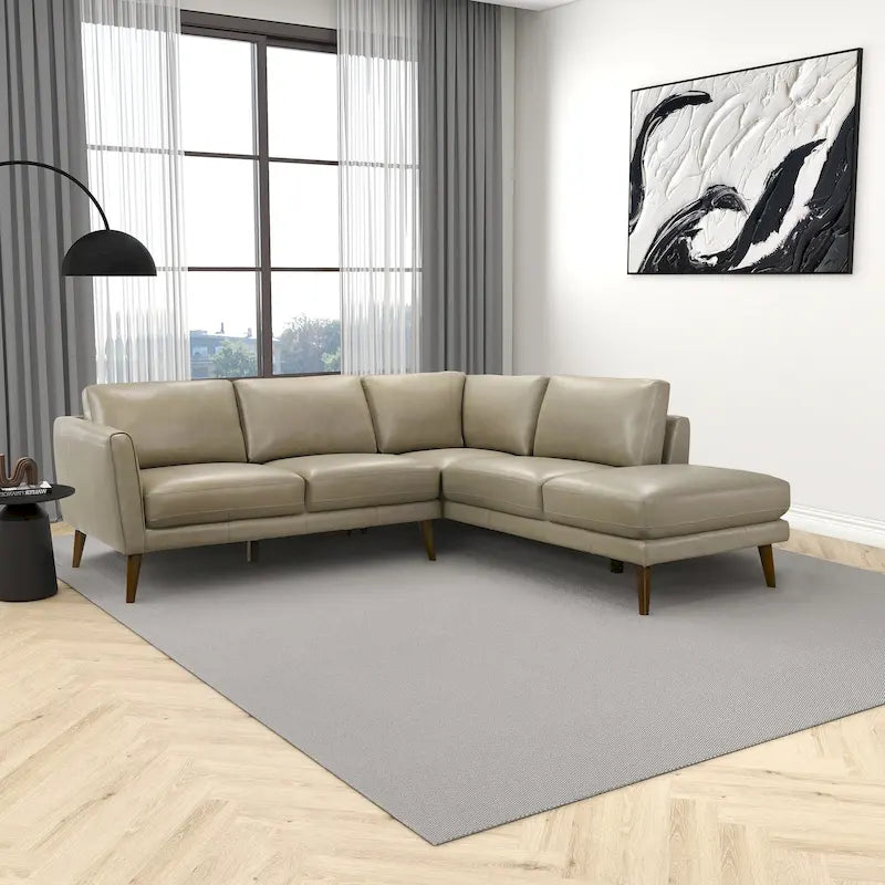 Living Room Corner Leather Solid Wood Sectional Sofa