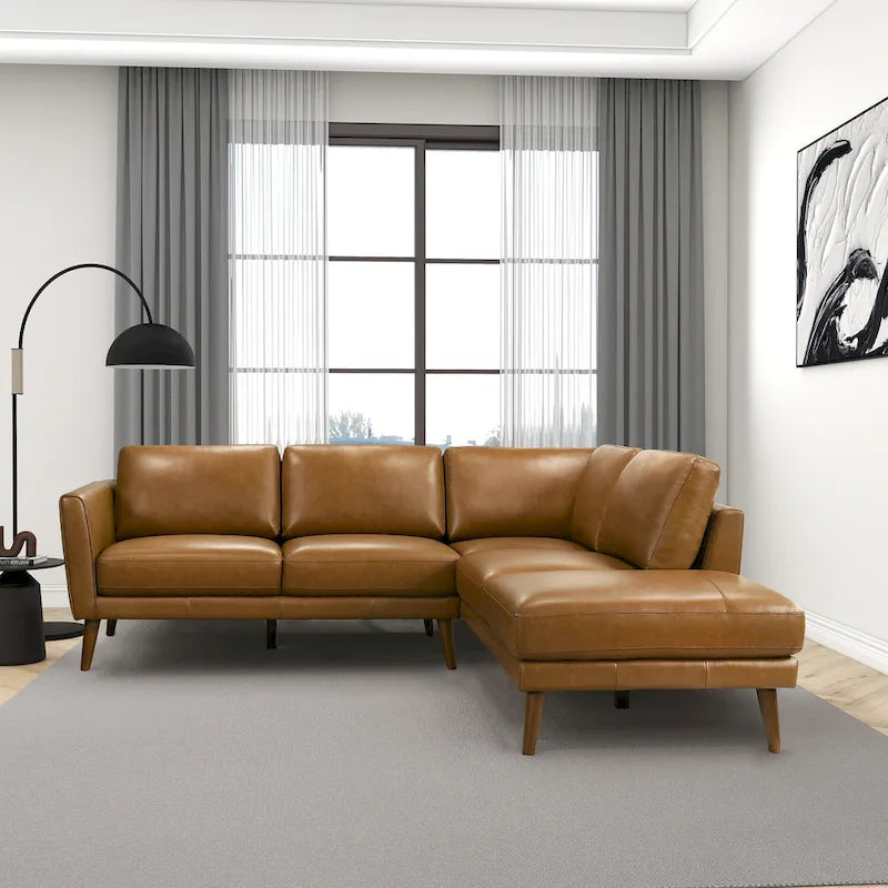 Living Room Corner Leather Solid Wood Sectional Sofa - Photo 4