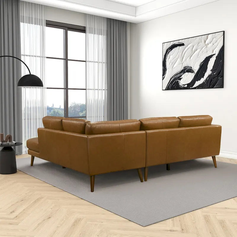 Living Room Corner Leather Solid Wood Sectional Sofa - Photo 6