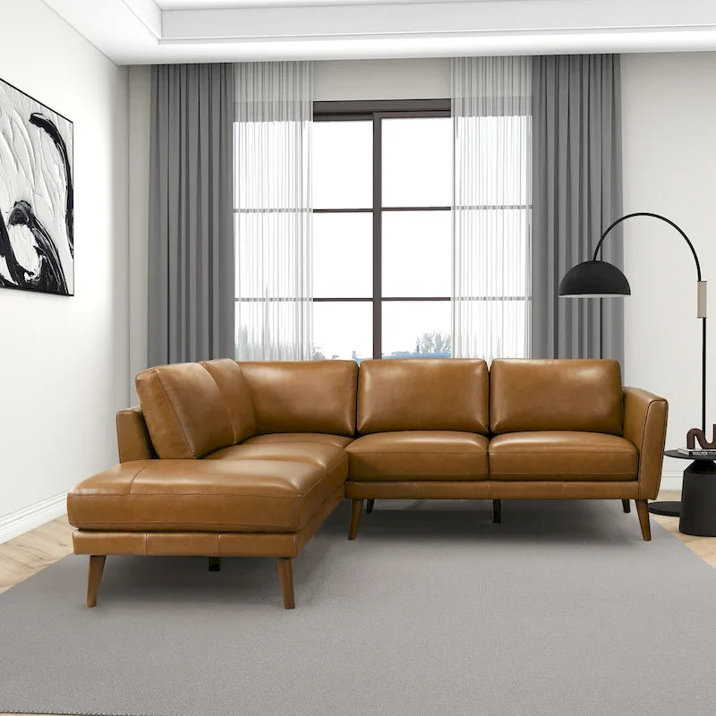 Living Room Corner Leather Solid Wood Sectional Sofa - Photo 7