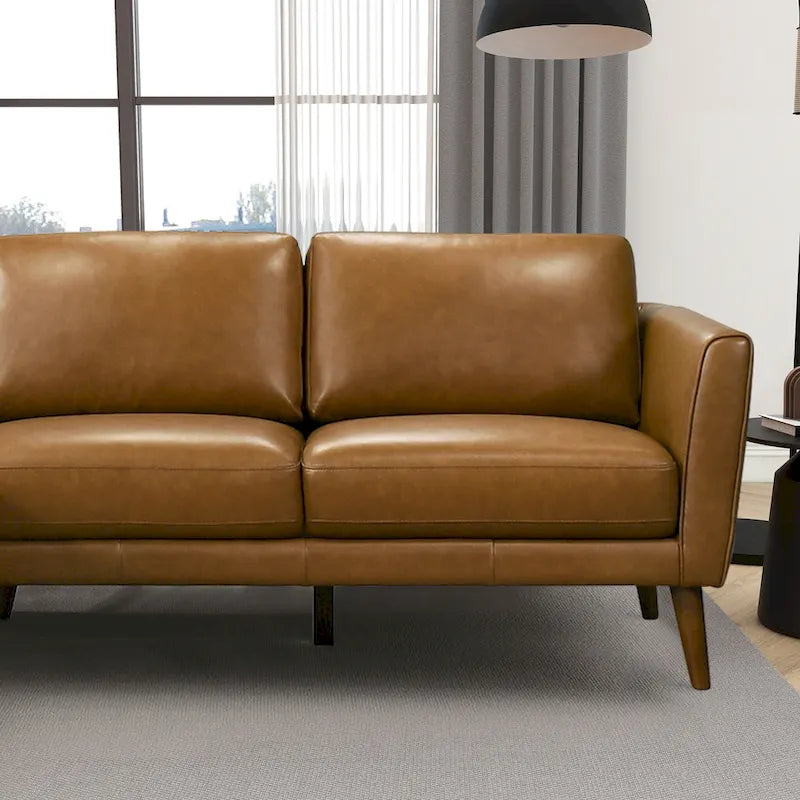 Living Room Corner Leather Solid Wood Sectional Sofa - Photo 8