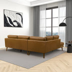 Living Room Corner Leather Solid Wood Sectional Sofa - Photo 9