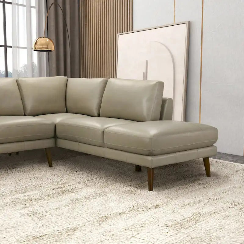 Living Room Corner Leather Solid Wood Sectional Sofa - Photo 12