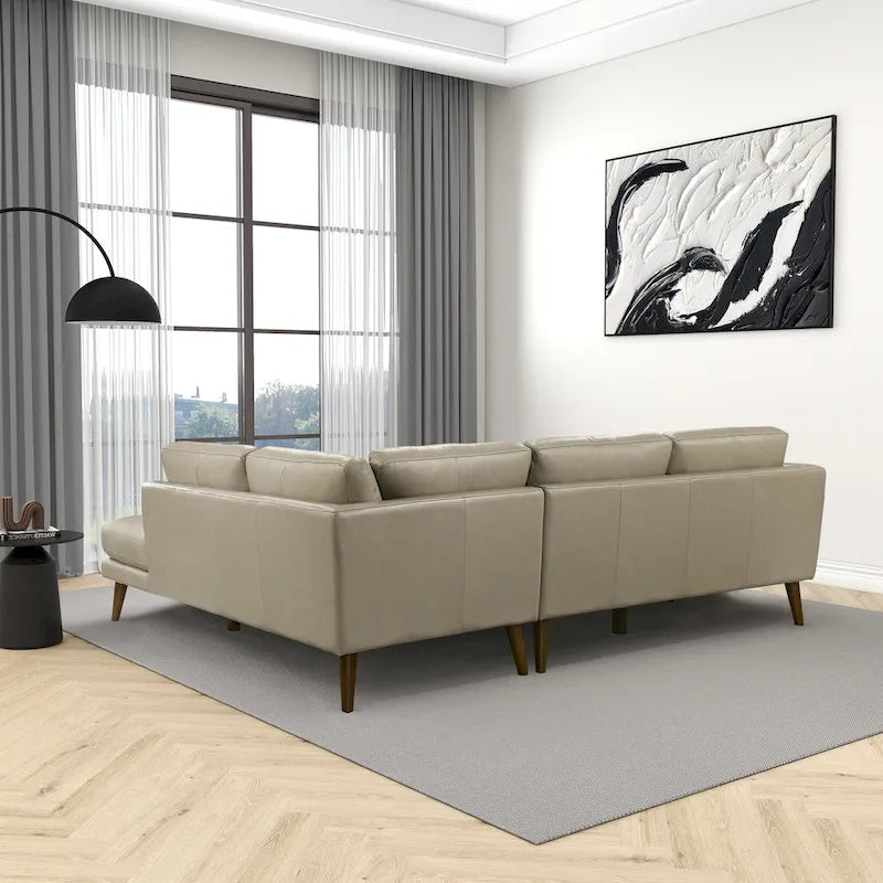 Living Room Corner Leather Solid Wood Sectional Sofa - Photo 14