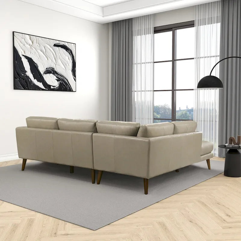 Living Room Corner Leather Solid Wood Sectional Sofa - Photo 17