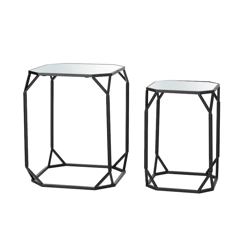 Glitzhome Set of 2 Glam Glass Modern Side Table Sofa Table