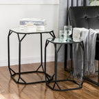 Glitzhome Set of 2 Glam Glass Modern Side Table Sofa Table