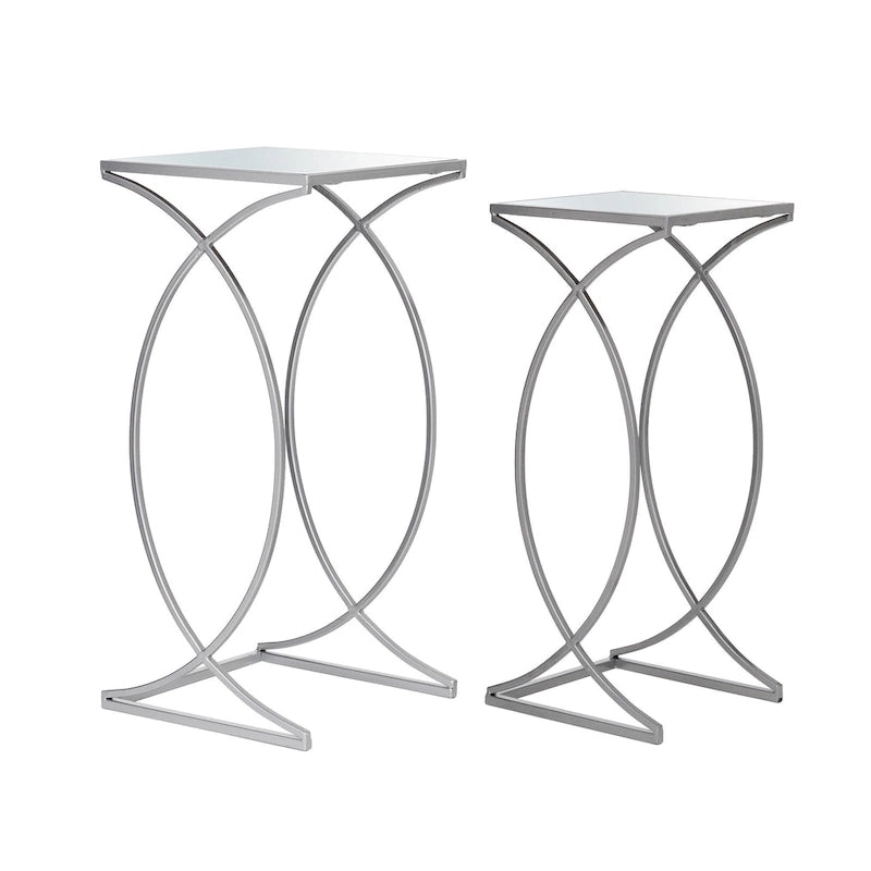 Glitzhome Set of 2 Glam Glass Modern Side Table Sofa Table