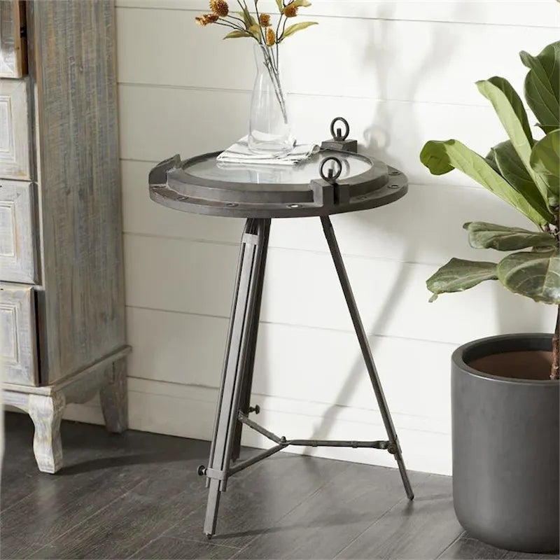Casa Cortes Industrial Metal Round Clock Coffee Table