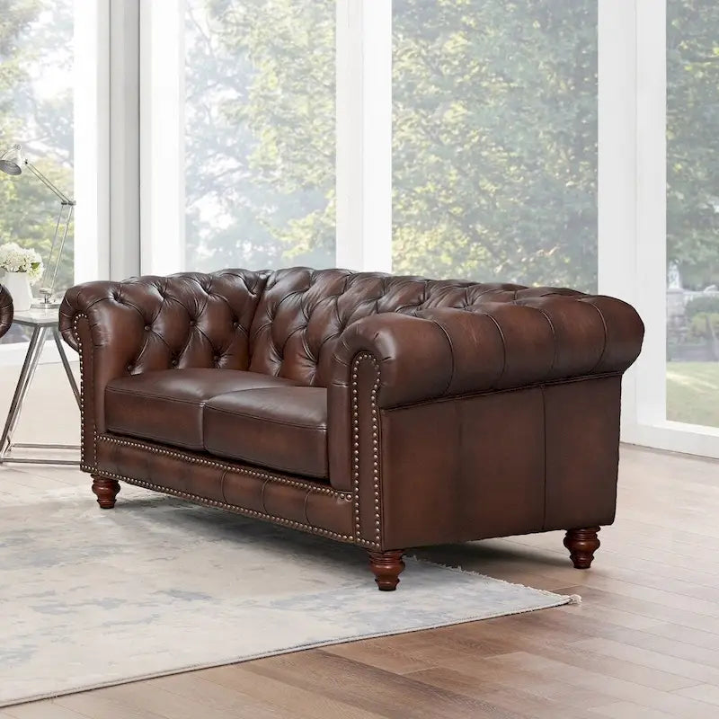 Leather Sofa, Solid Wood Loveseat And Chair - Sofa, Loveseat, Chair - Caramel Brown - Photo 3