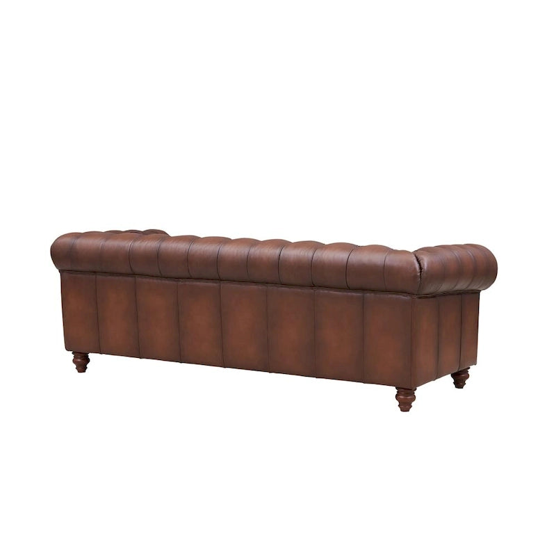 Leather Sofa, Solid Wood Loveseat And Chair - Sofa, Loveseat, Chair - Caramel Brown - Photo 5