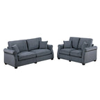 2 Piece Corduroy Upholstered Sofa Set with Thick Back and Seat