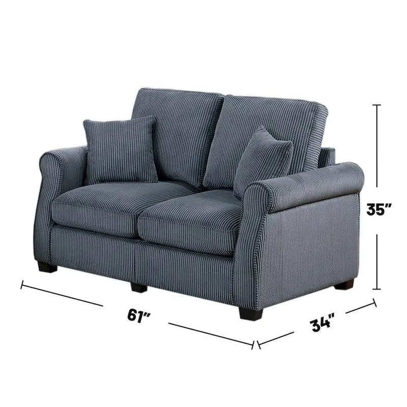 2 Piece Corduroy Upholstered Sofa Set with Thick Back and Seat