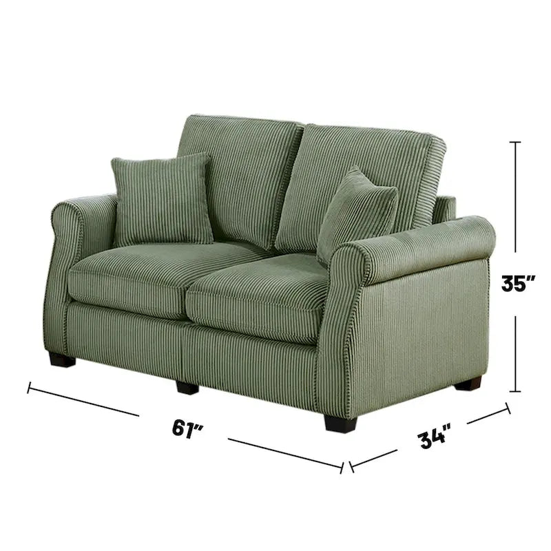 2 Piece Corduroy Upholstered Sofa Set with Thick Back and Seat
