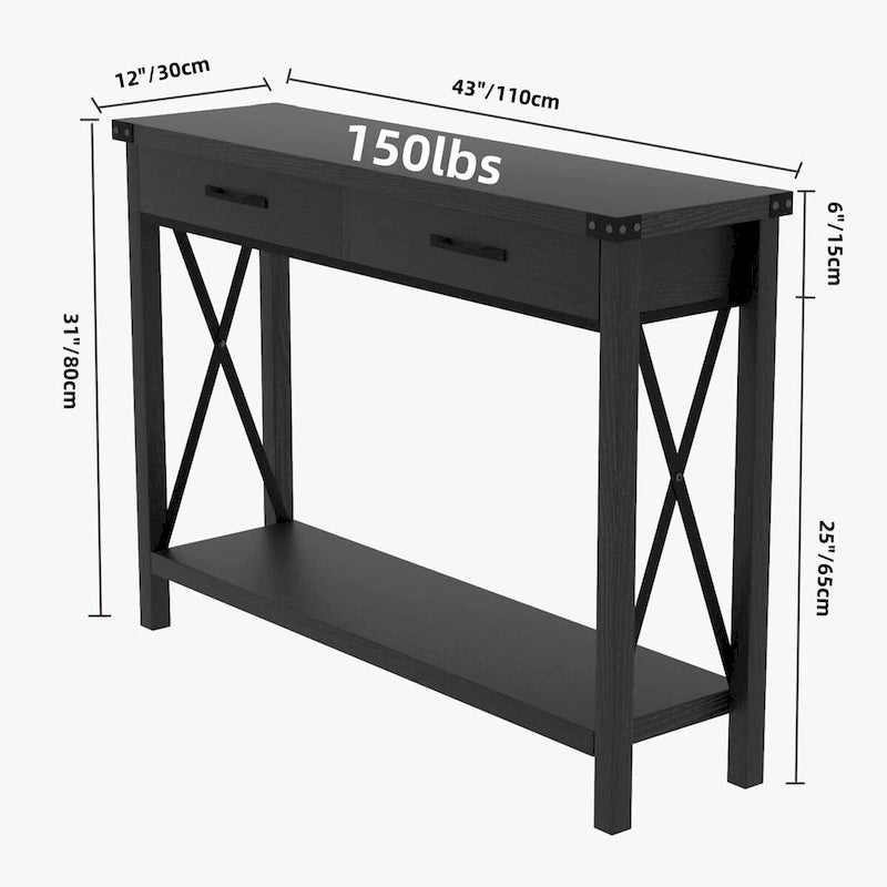 Industrial Console Table with Drawers