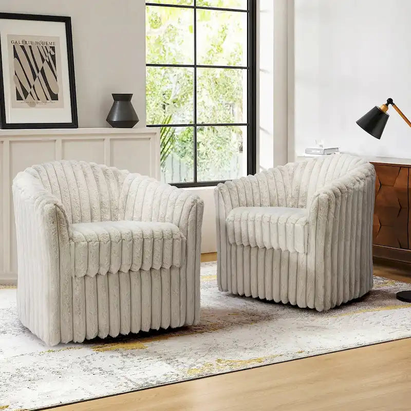 2 Set Modern 49 Upholstered Plush Corduroy Swivel Barrel Accent Chair