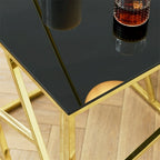 Metal Frame Tempered Glass End Table with Storage Space