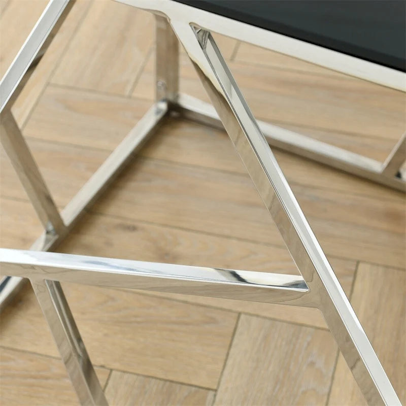 Metal Frame Tempered Glass End Table with Storage Space