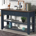 48 Solid Pine Wood Top Console Table with Drawers and Shelve