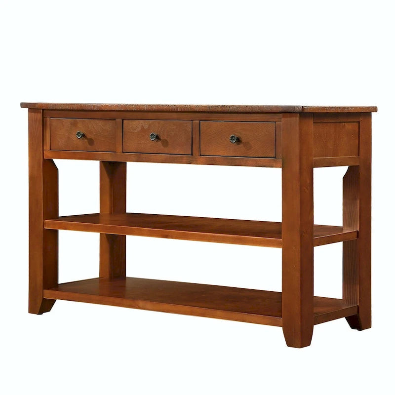 48 Solid Pine Wood Top Console Table with Drawers and Shelve