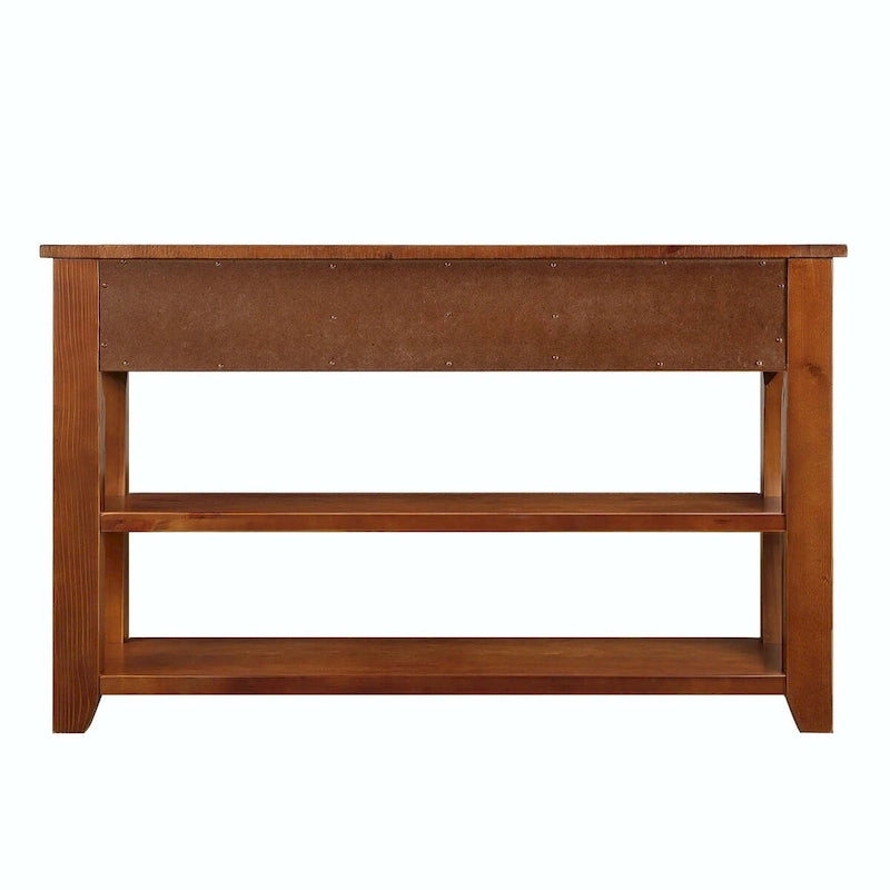 48 Solid Pine Wood Top Console Table with Drawers and Shelve