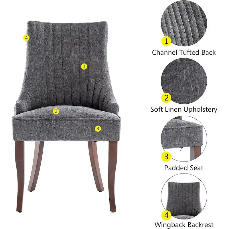 Wingback Upholstered Dining Chairs Set of 2, Fabric Side Dining Room Chairs, Living Room Chairs for Home Kitchen