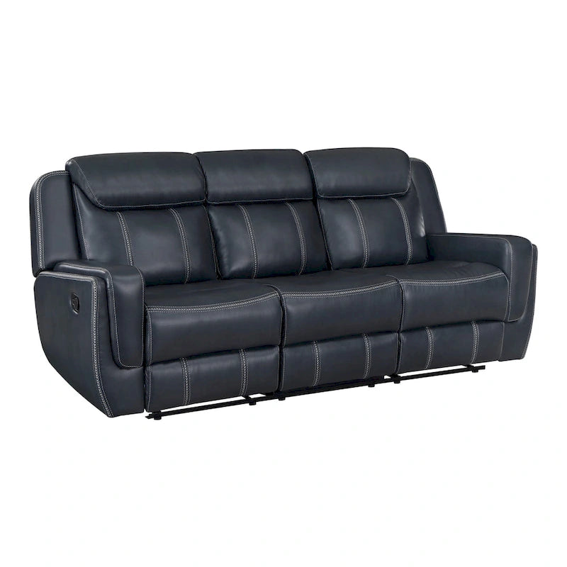 Louise 86 Inch Dual Manual Recliner Blue Faux Leather Sofa, Drop Down Table