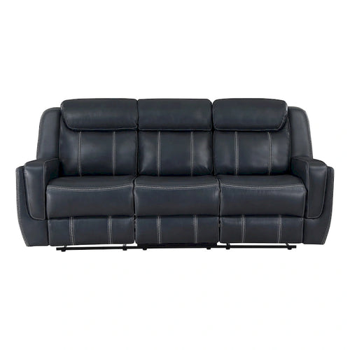 86 Recliner Blue Faux Leather Sofa, Drop Down Table - Photo 2