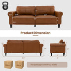 Modern Sofa Couch PU Leather 3-Seater with 2 Back Pillows Wooden Legs