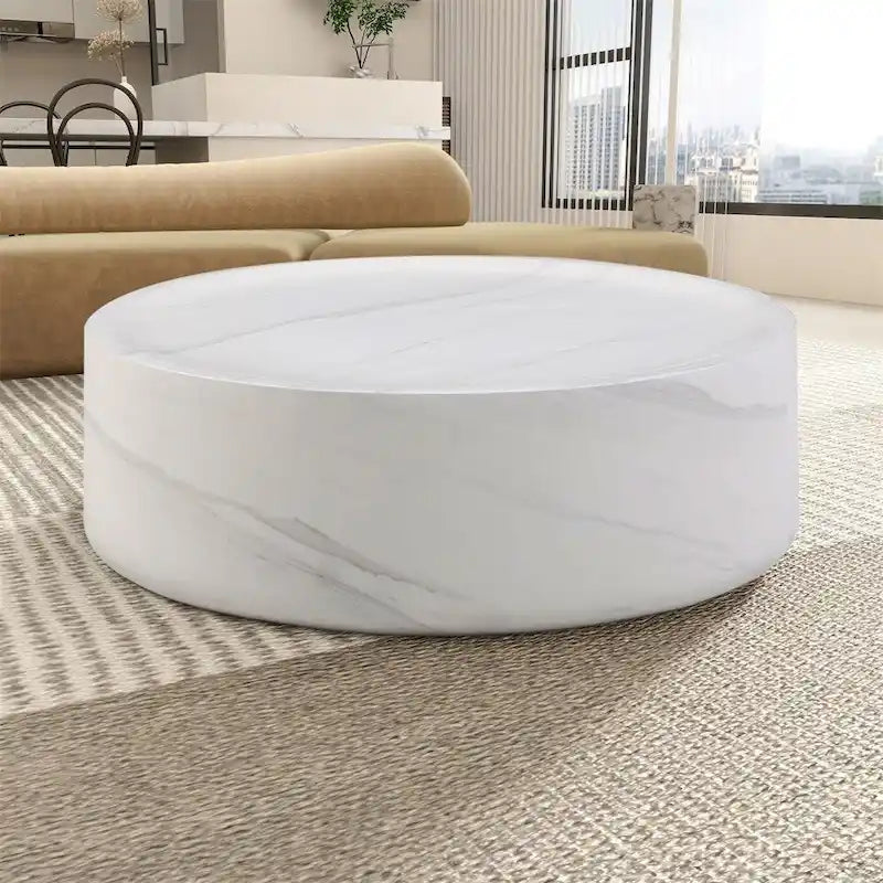 31.49 Sturdy Fiberglass Round Coffee Table with Large Storage
