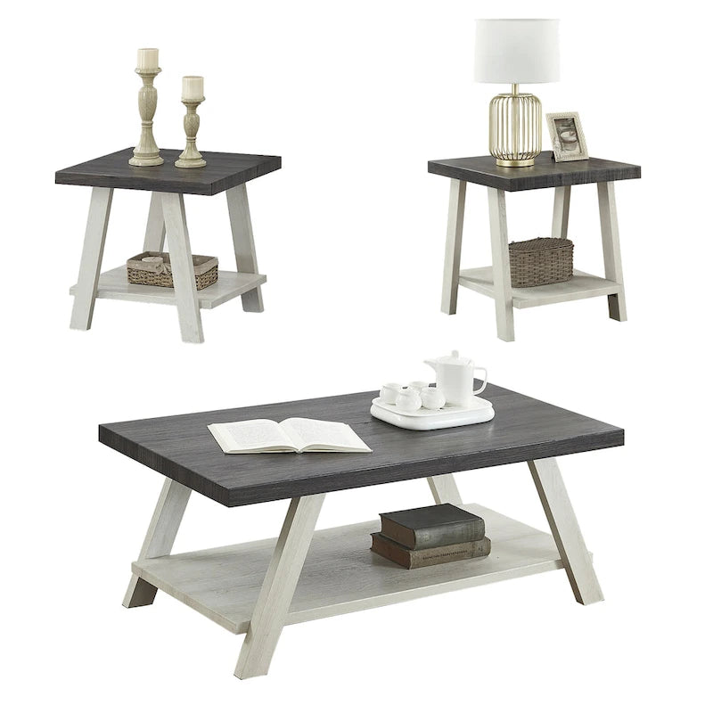 Contemporary 3-Piece Wood Shelf Coffee Table Set