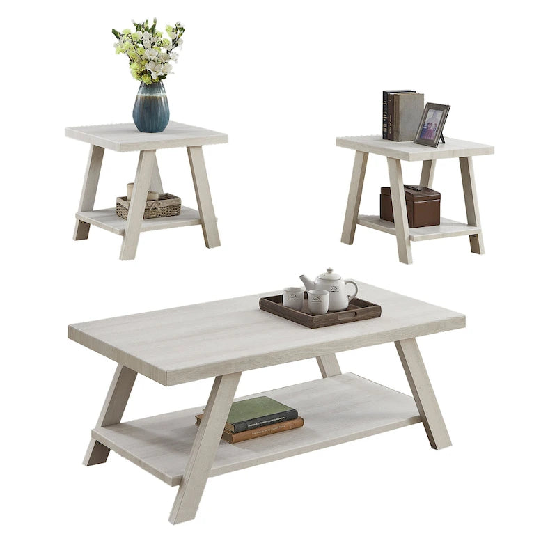 Contemporary 3-Piece Wood Shelf Coffee Table Set