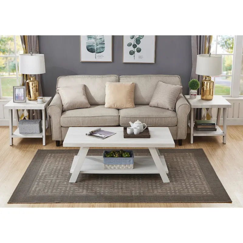 Contemporary 3-Piece Wood Shelf Coffee Table Set
