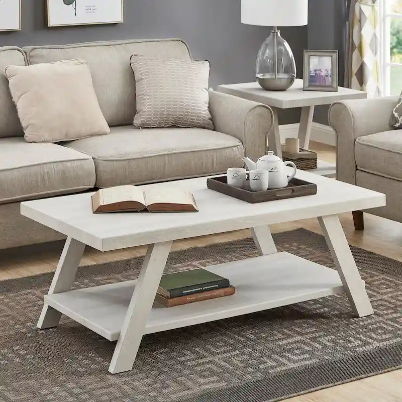 Contemporary 3-Piece Wood Shelf Coffee Table Set