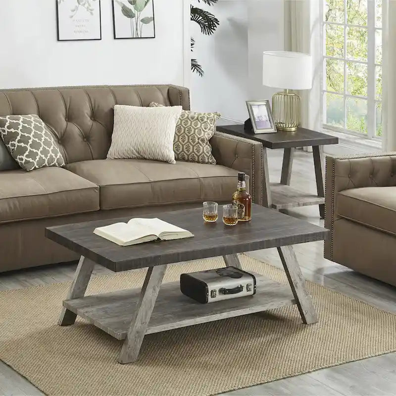 Contemporary 3-Piece Wood Shelf Coffee Table Set