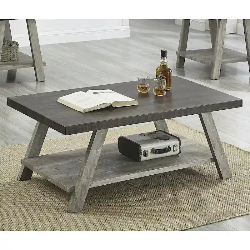 Contemporary 3-Piece Wood Shelf Coffee Table Set