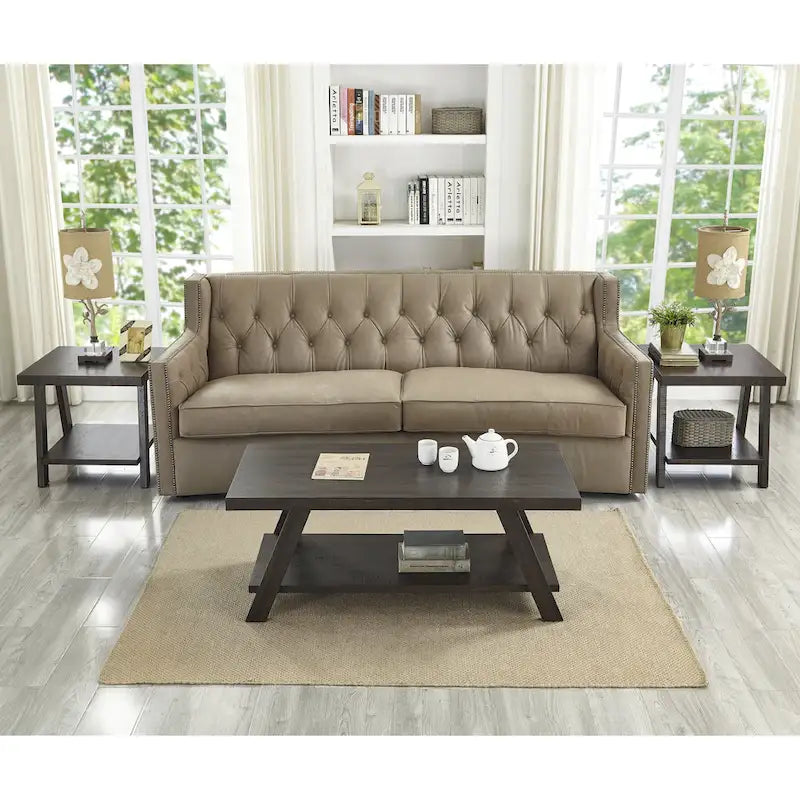 Contemporary 3-Piece Wood Shelf Coffee Table Set