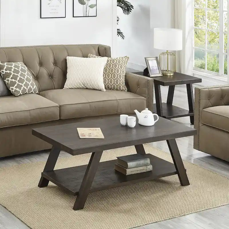 Contemporary 3-Piece Wood Shelf Coffee Table Set