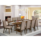 11 Walnut Dining Table Set - A Wooden Table And 10 Linen Fabric Upholstered Chairs(finish Options)