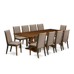 11 Walnut Dining Table Set - A Wooden Table And 10 Linen Fabric Upholstered Chairs(finish Options) - Lala - Photo 2