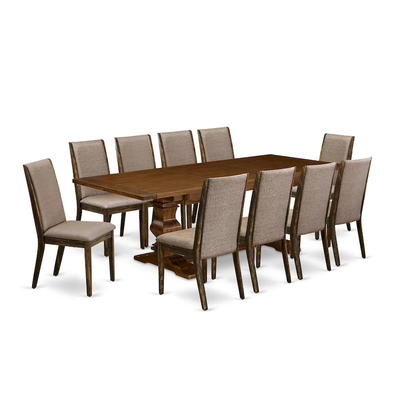 11 Walnut Dining Table Set - A Wooden Table And 10 Linen Fabric Upholstered Chairs(finish Options) - Lala - Photo 2