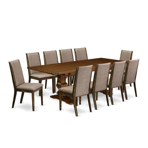 11 Walnut Dining Table Set - A Wooden Table And 10 Linen Fabric Upholstered Chairs(finish Options) - Lala - Photo 2