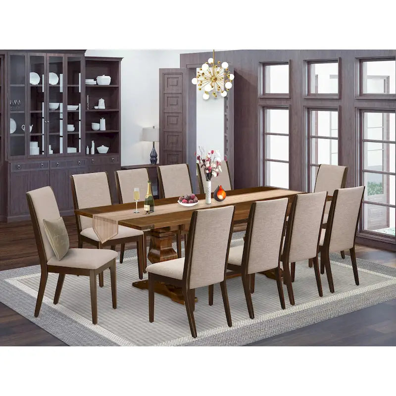 11 Walnut Dining Table Set - A Wooden Table And 10 Linen Fabric Upholstered Chairs(finish Options) - Photo 21